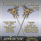 FRITILLIA Sharru Hair Sticks OP - Red White Diamond Gold Picasso Jasper Gold