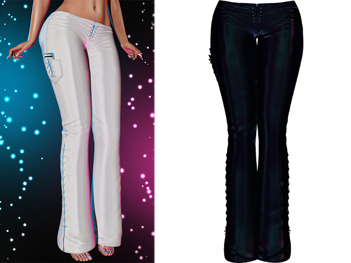 Lacey Laced Up Flare Pants [Holo Black] - Maitreya Lara • Legacy • Freya