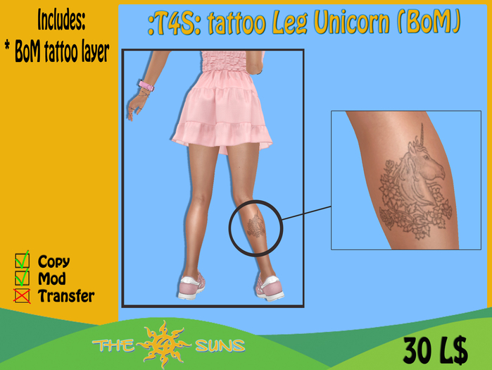 :T4S: tattoo Leg Unicorn (BoM)