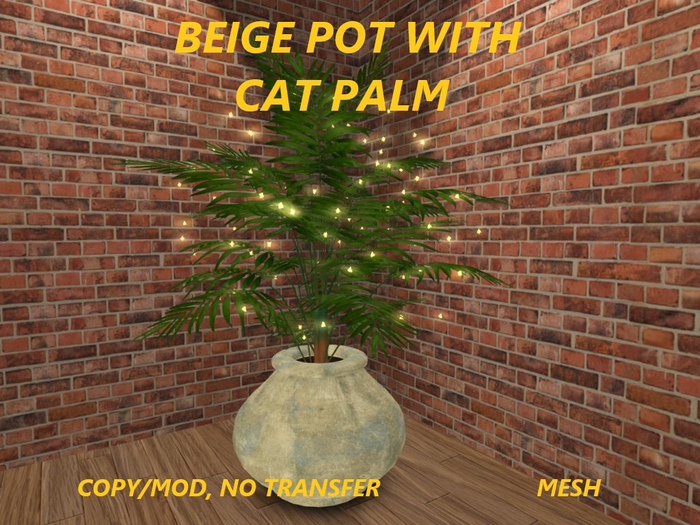 BEIGE POT WITH CAT PALM