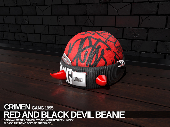 #CRIMEN X RED AND BLACK DEVIL BEANIE