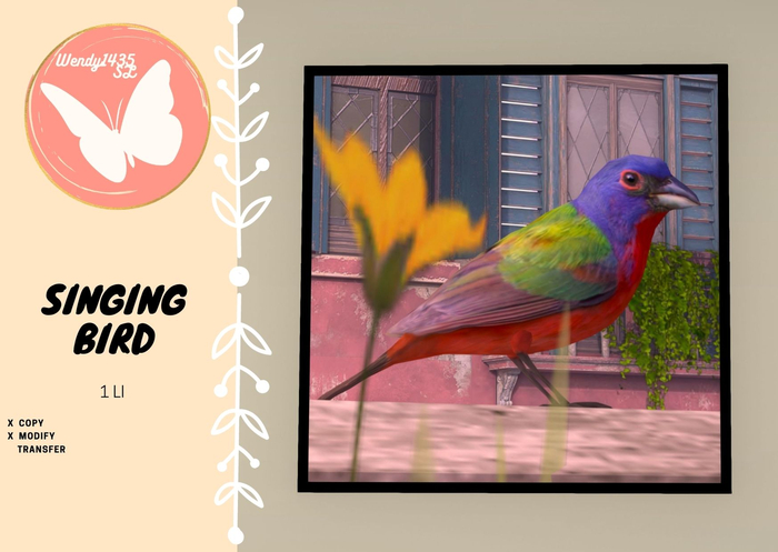 SL picture in frame -- Singing Bird -- Adjustable Size