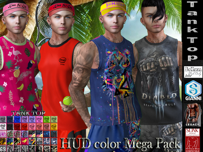 SALE-InStyl-Men's Training Tank Top -HUD color 2 -(for Belleza Jake, Slink Male, Signature Gianni, Legacy)