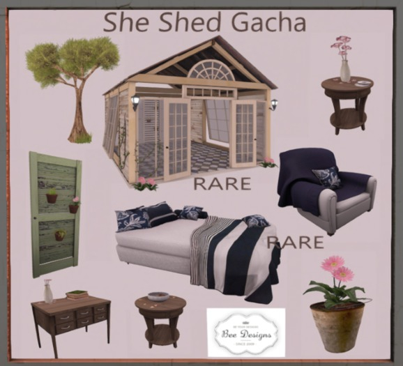 .:Bee Designs:.She Shed Gacha Shed RARE