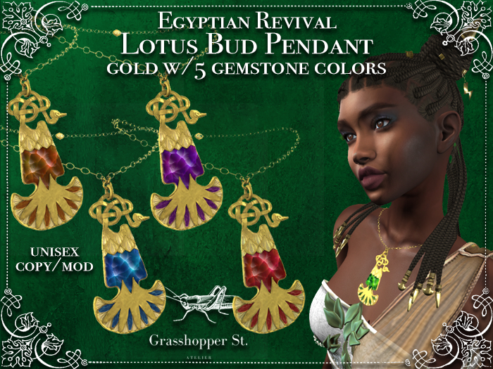 Grasshopper St Lotus Bud Pendant Gold Set