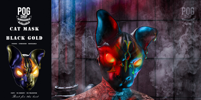 Cat Mask (by PogShop) Black leather with gold(ReSIZE)(BOXED)