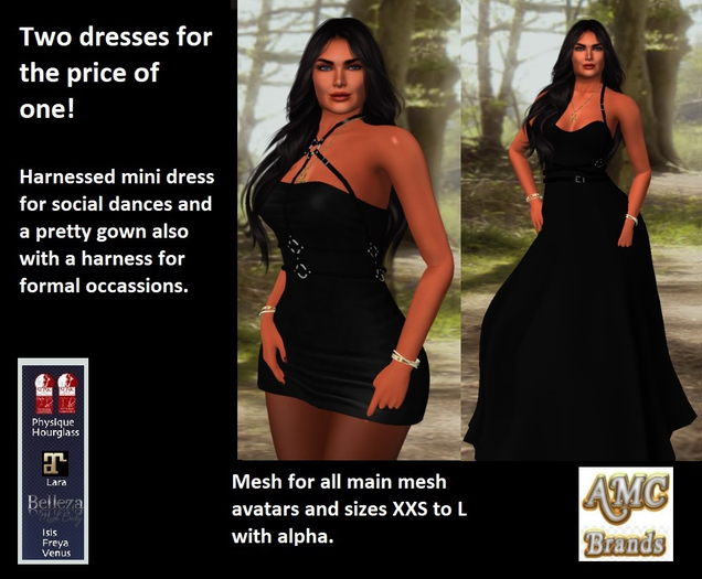 AMC Harness Gown and Mini Dress - Black