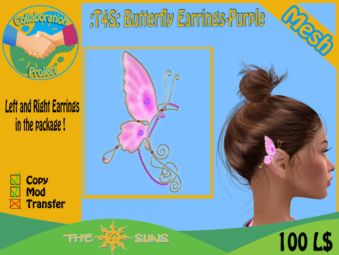 :T4S: Butterfly Earrings-Purple
