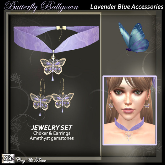 C&F 1890s Butterrfly Separates: LAVENDER Jewelry Set