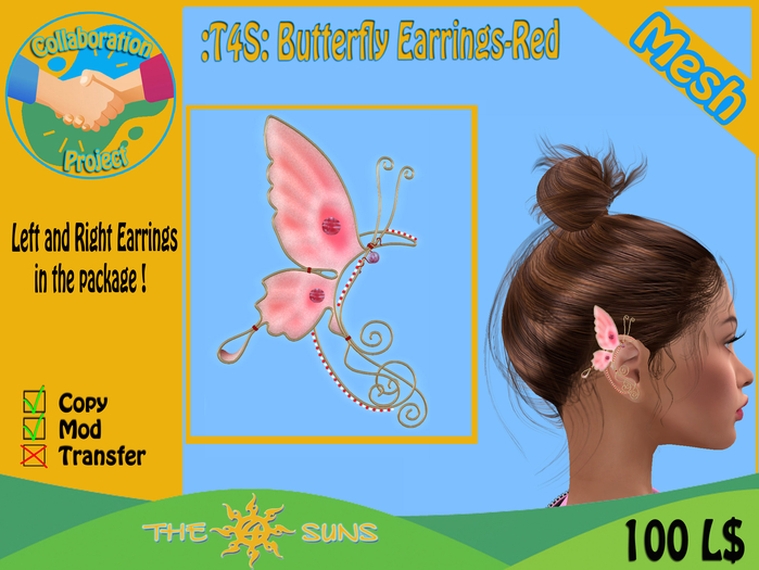:T4S: Butterfly Earrings-Red