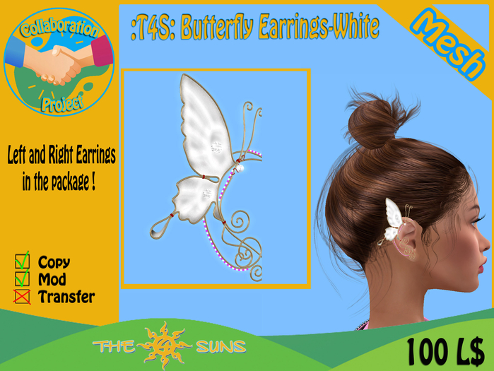:T4S: Butterfly Earrings-White