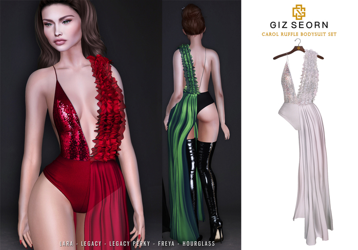 GIZ SEORN: 'Carol' Ruffle Bodysuit Set [Cream]