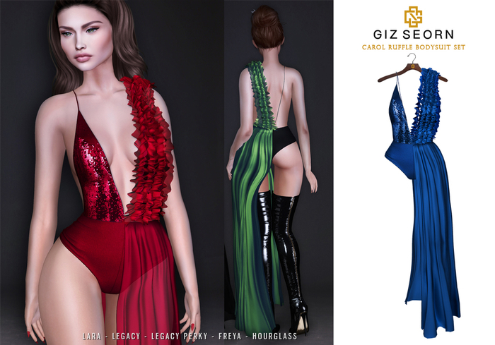 GIZ SEORN: 'Carol' Ruffle Bodysuit Set [Blue]
