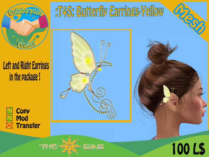:T4S: Butterfly Earrings-Yellow