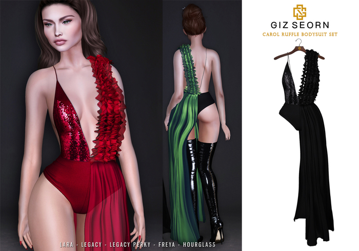 GIZ SEORN: 'Carol' Ruffle Bodysuit Set [Black]
