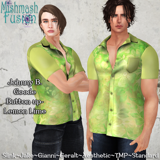~*MF*~ Johnny B. Goode Button Up - Lemon Lime (Add or Rez)