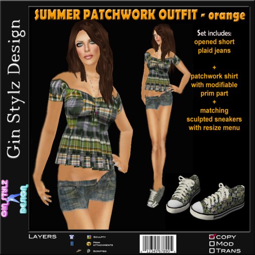 Summer Patchwork Outfit - orange-green