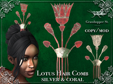 Grasshopper St Lotus Hair Comb - Silver & Coral