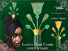 Grasshopper St Lotus Hair Comb - Gold & Jade