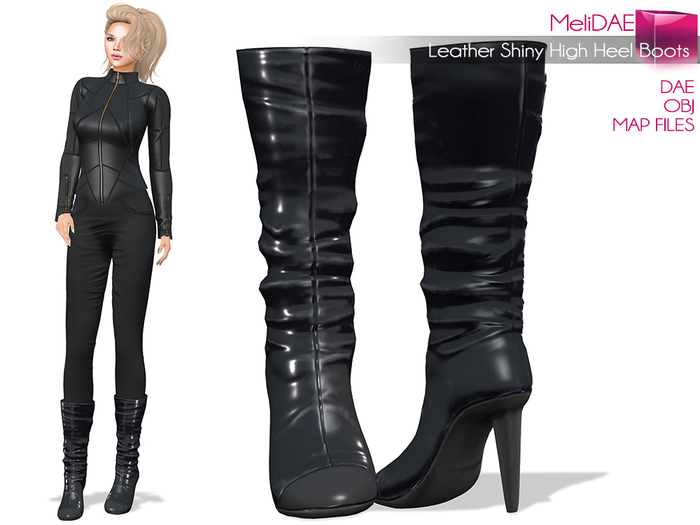 Dae, Obj, FBX, And Texture Files Leather Shiny High Heel Boots None Rigged