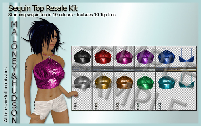 Ladies Sequin Top Template TGA Kit, Full Perm Clothes Texture Pack 