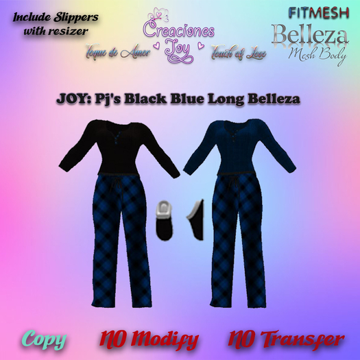 JOY: BELLEZA PJ'S LONG BLACK BLUE