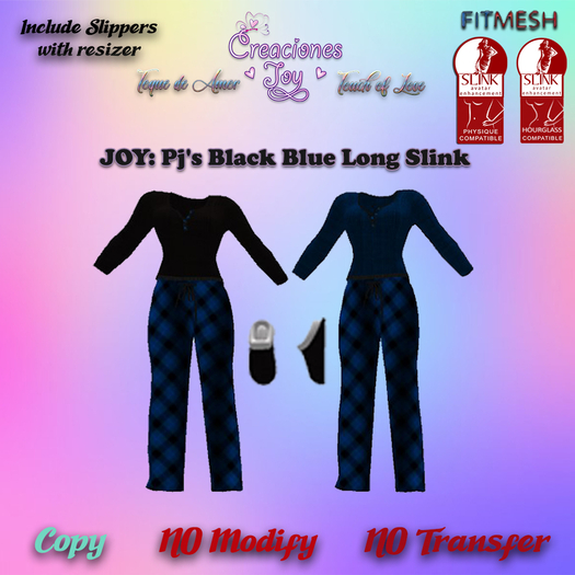 JOY: SLINK PJ'S LONG BLACK BLUE