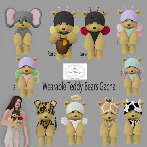 Bee Designs Teddy Bears Gacha -Wear- Ladybug RARE