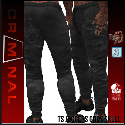CRIMINAL -TS JOGGER PANTS DARK GREY SKULL  ADD ME