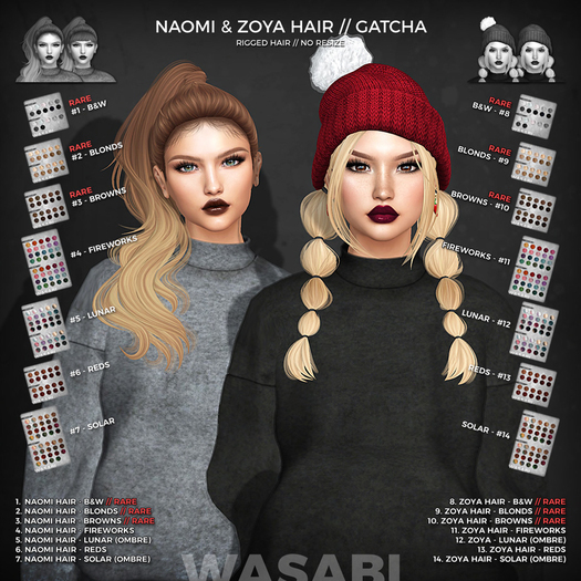 Wasabi // Naomi Mesh Hair - #1 B&W RARE