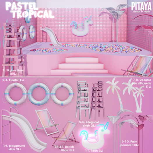 Pitaya - Pastel Tropical - Palm parasol white