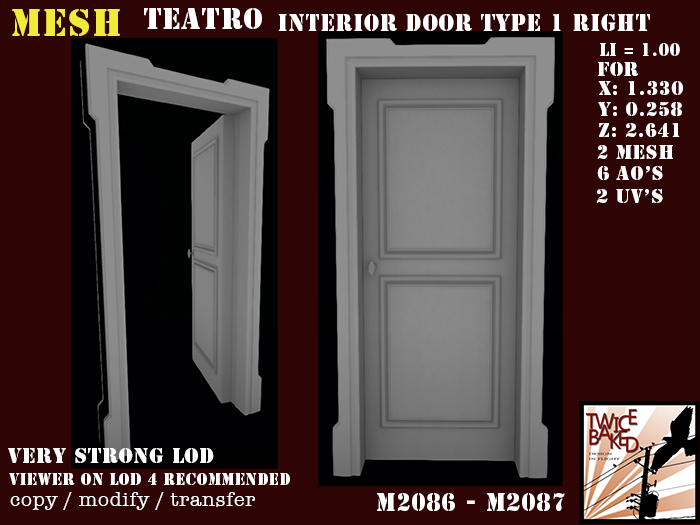 "TB" Teatro door interior version right M2086 M2087
