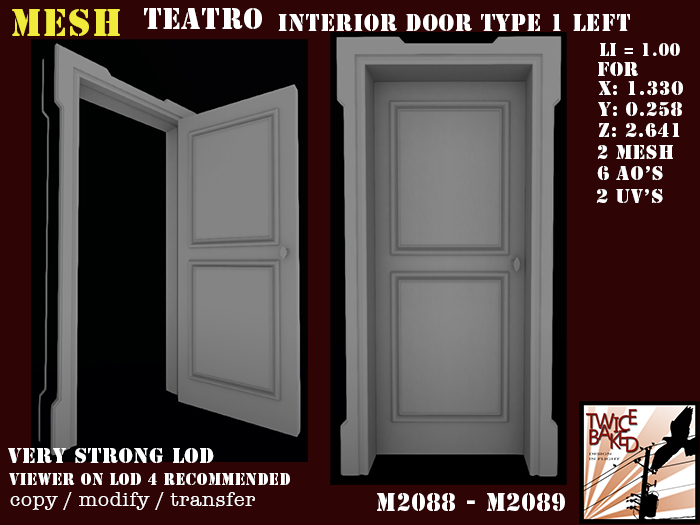 "TB" Teatro door interior version left M2088 M2089