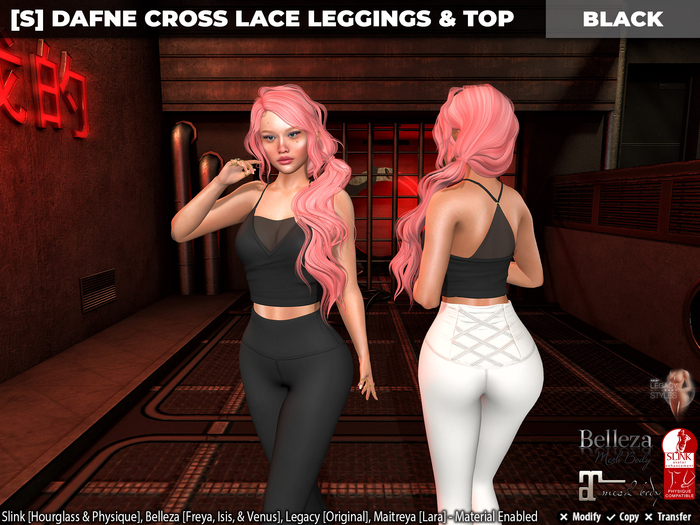 [S] Dafne Cross Lace Leggings & Top Black