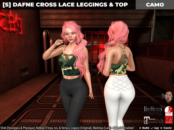[S] Dafne Cross Lace Leggings & Top Camo