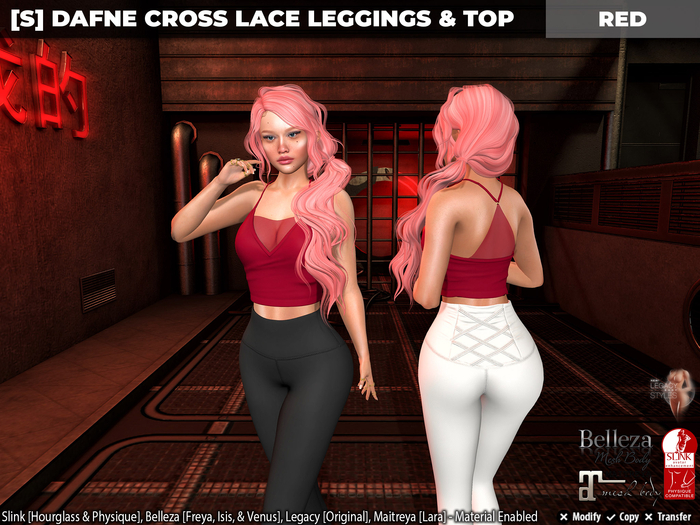 [S] Dafne Cross Lace Leggings & Top Red