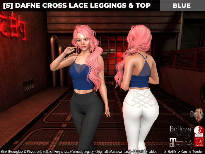 [S] Dafne Cross Lace Leggings & Top Blue