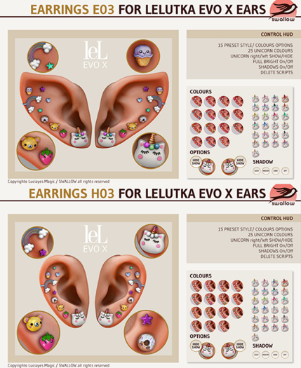 ^^Swallow^^ Earrings H03/E03 for lel Evo X Female Ears