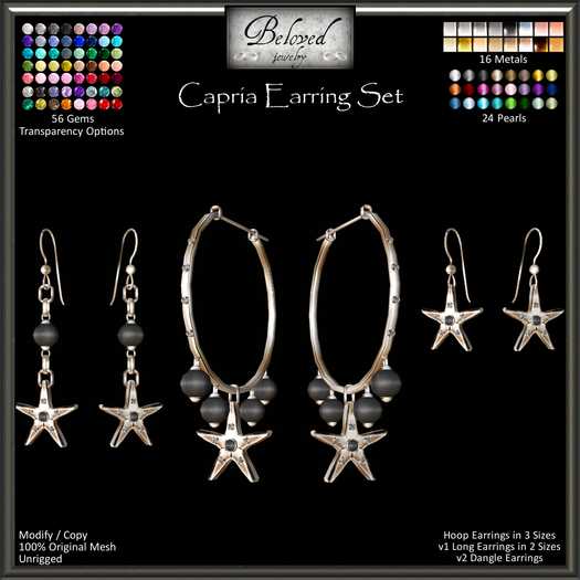 Beloved Jewelry : Capria Earrings Set (Texture Change) Hoop Earrings, Dangle Earrings, Gold Silver Gemstone Pearl