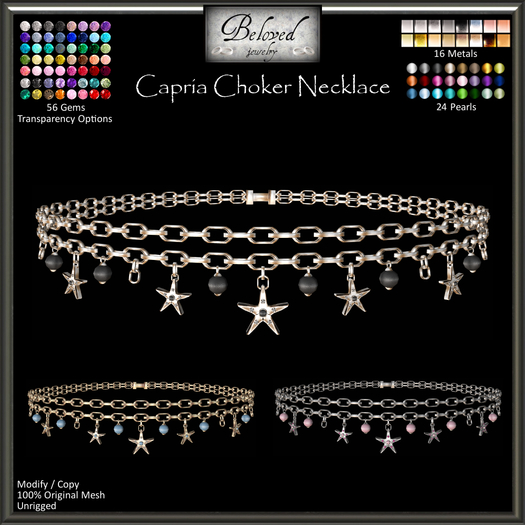 Beloved Jewelry : Capria Choker (Texture Change) Choker Necklace, Gold, Silver, Gemstones, Star Starfish, Pearls