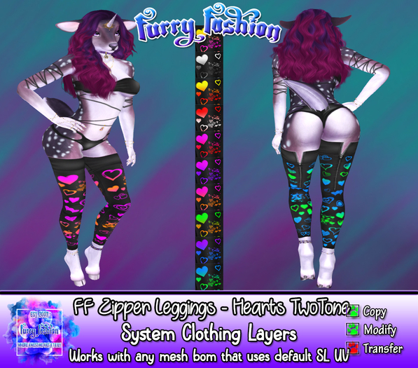~FF~ Zipper Leggings Hearts TwoTone