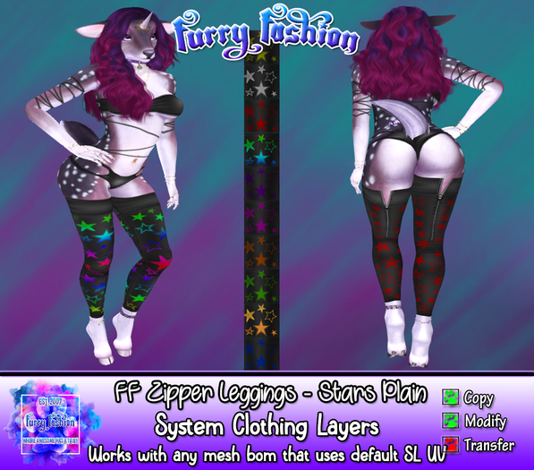 ~FF~ Zipper Leggings Stars Plain