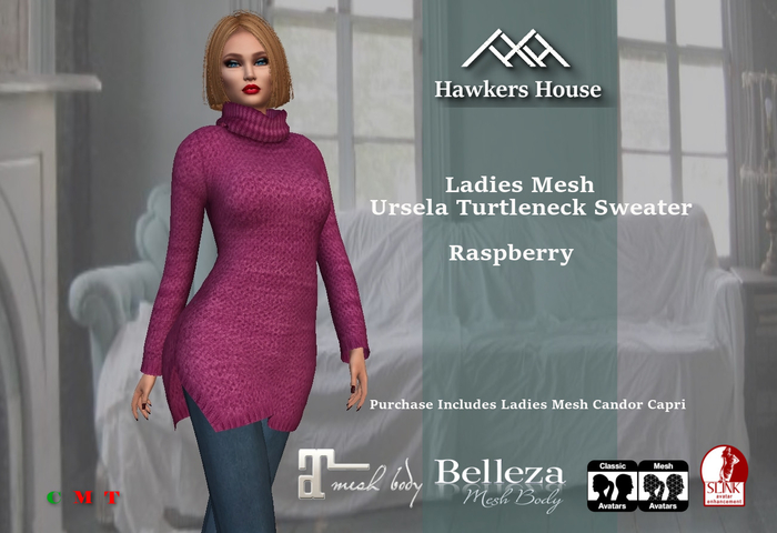 *HH* Ladies Mesh Ursela Turtleneck Sweater Raspberry