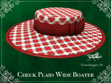 Grasshopper St Check Plaid Wide Boater - Red & White