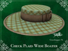 Grasshopper St Check Plaid Wide Boater - Green & Brown
