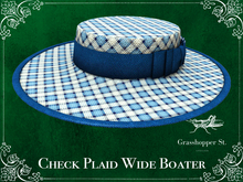 Grasshopper St Check Plaid Wide Boater - Blue & White