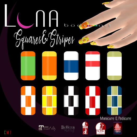 .::LUNA::. Body Art - Squares & Stripes - Nails