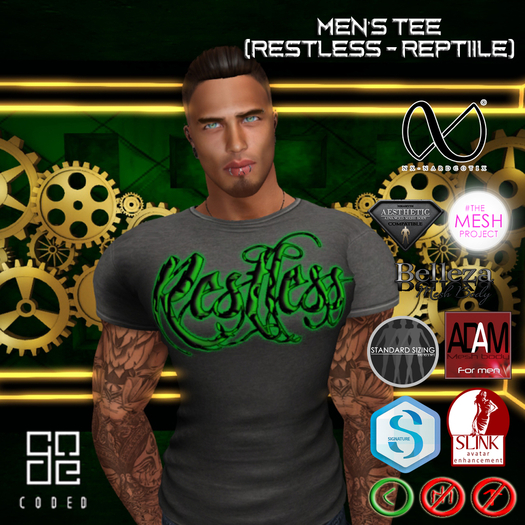 ..:: CODED ::.. Men's Tee (Restless - Reptile)
