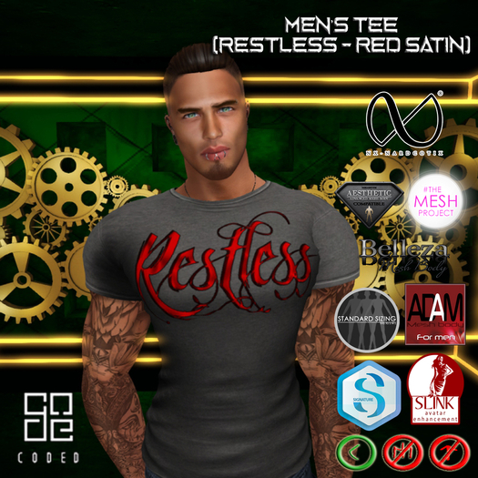 ..:: CODED ::.. Men's Tee (Restless - Red Satin)