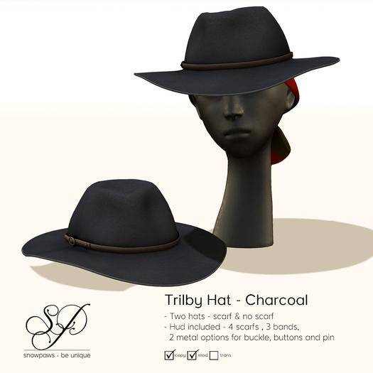 Snowpaws - Trilby Hat - Charcoal
